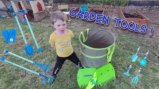 GARDENING TOOLS FOR KIDS! Spring Planting with handy kids tool set! Shovel, rake, hoe and more