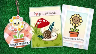 Intro to Happy Potted Flower & Garden Snail + 2 cards and a tag