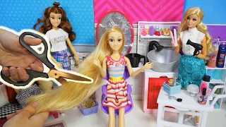 Rapunzel Ariel Belle Holiday 💗 Barbie Doll Hair Salon 💗 Disney Princess Real Face 💗