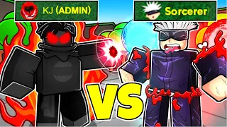 GOJO vs ADMIN KJ MOVESET In The Strongest Battlegrounds