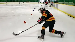 Ice Hockey drills at stick and puck. Demo by first year U13 player, Magnus King
