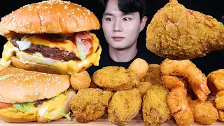 ENG SUB) ASMR CHEESEBURGERS & FRIED SHRIMP & FRIED CHICKEN EATING SOUNDS MUKBANG 치즈버거 먹방ASMR MUKBANG