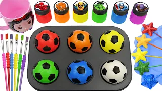 Oddly Satisfying Video | How I Made 6 Soccer Balls DROM Rainbow Sequins Stars Lollipops IN Magic Cup