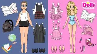 PAPER DOLLS DRESS UP SCHOOL CLOTHES HANDMADE DIY