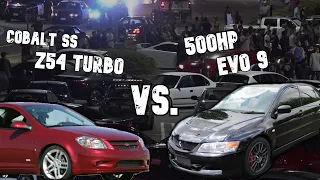 Cobalt SS vs 500HP Evo 9, lil car meet ( 𝗖𝗼𝗯𝗮𝗹𝘁 𝗦𝗲𝗿𝗶𝗲𝘀 )