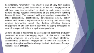 Determinants of Farmers’ Engagement in Off Farm Non Farm Activities as Copping Strategies to Climate