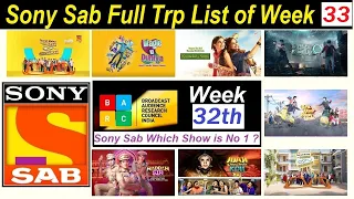 Sony Sab Week 33 TRP - Sony Sab Week 33 Main Trp - Sab TV Shows TRP List