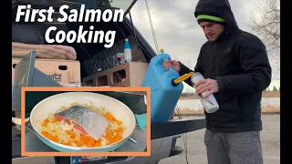 Truck Camping: My first attempt cooking salmon out of the truck.