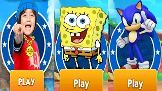 Sonic Dash Vs Tag with Ryan SpongeBob SquarePants - All Characters Unlocked All Vehicles