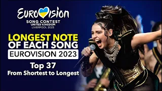 Eurovision 2023 - LONGEST SINGING WITHOUT BREAKS of Each Song (Top 37 from Shortest to Longest)