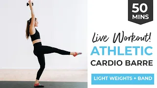 LIVE BARRE CLASS: 50 Minute Athletic Cardio Barre (optional light weights + mini band)