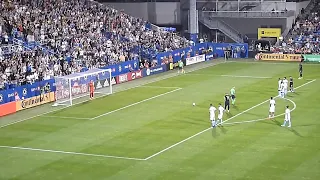 Matko Miljevic of CF Montreal (Impact) scores on a penalty kick vs. New England Revolution 8/20/22