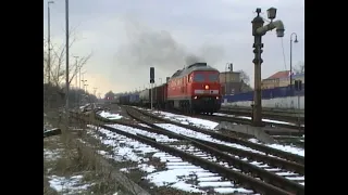 Güterverkehr Cottbus  - Horka  Baureihe 232 / 233 mit schweren Zügen unterwegs im Januar 2011 Teil 1