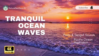 Tranquil Ocean Waves with Piano and Seagull Sounds - Pacific Ocean Meditation