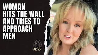 Woman Hits The Wall And Tries To Approach Men For Dates. Woman Is Looking For A Man