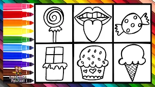 Desenhar E Colorir Doces E Balas Arco-Íris 🍭👄🍬🍫🧁🍦🌈 Desenhos Para Crianças