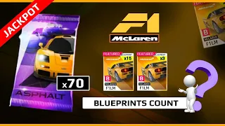 Asphalt 9 | Opening 70 MCLAREN F1 LM Packs | JACKPOT | Realtime Blueprints Count | Check Drop Rates