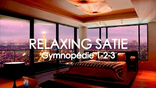 1 Hour Relaxing Satie - Gymnopédie 1-2-3, Calming Piano, Rain Sound