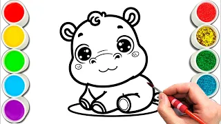 Cute Baby Hippo Drawing, Painting & Coloring For Kids and Toddlers_ Child Art