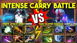 INTENSE HARD CARRY BATTLE | Pirate Attack Speed Sniper Versus 122K Glaives Damage Luna | 7.35d DotA2