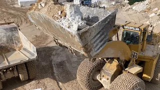 Caterpillar 992D Wheel Loader Loading Caterpillar 775E Dumper On Marble Quarries