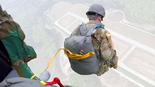 US Army Paratroopers Jump from UH-60 Mike Model Black Hawk