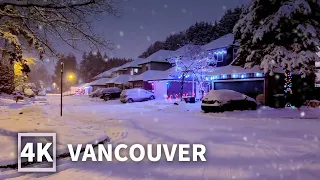 【4K】Snowy Walk in East Vancouver | Christmas 2022 | Canada Winter Snow Walk and Snow Footsteps Sound