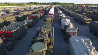 Движение военной техники из Алабино в Москву для участия в Параде Победы  кадры с коптера