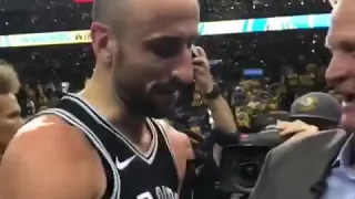 Former teammates Manu Ginobili and Steve Kerr  embrace afther the Golden State Warriors advance