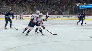 Jakub Vrana unleashes a perfect top-corner snipe to beat Hellebuyck