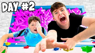Last To FALL in the FOAM PIT Wins $10,000 Challenge!! w/Little Brother