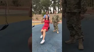 Pregnant wife turns around and sees her military husband for the first time in 8 months!❤️ #shorts