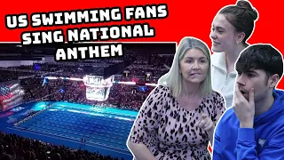 British Family React | US Swimming Fans Sing National Anthem