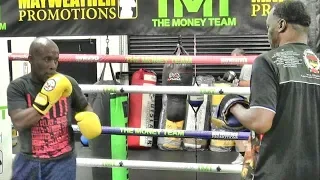 Incredible 60 year old UK man hitting the pads with Jeff Mayweather in the Mayweather Boxing Club