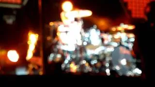 Muse - Matt shoves his guitar into Dom's bass drum at Lollapalooza 2011