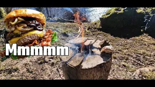 🔥Rocket Stove Burgers🍔 in the Wild, all hand made⛺