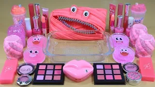 "HotPink" Mixing'HotPink' Eyeshadow,Makeup and glitter Into Slime. Satisfying Slime Video