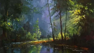 How to paint a FOREST LAKE.  Full version