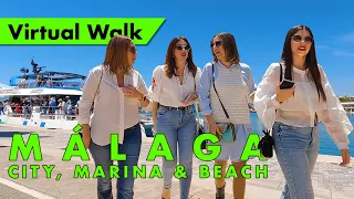 Málaga walking tour - April 2022 - City, marina & beach immersive virtual walk