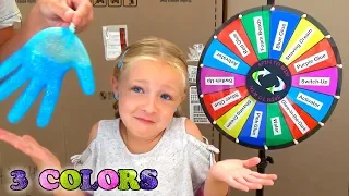 Mystery Wheel of Slime Gloves Challenge! 3 Colors of Glue Switch Up!!!