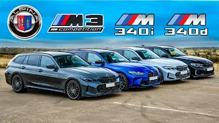 알피나 B3 vs BMW M3 vs M340i vs M340d - 투어링 드래그 레이스!
