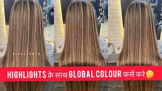 How to Global Hair colour with Highlights | highlights in Hindi | highlights on grey hair | 2021