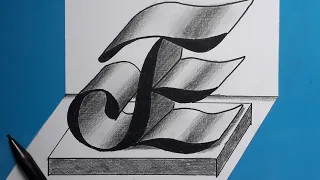 How To Draw 3d Letter  E On Flat Paper / Easy Writing For Beginners / Trick Art With Pencil - Marker