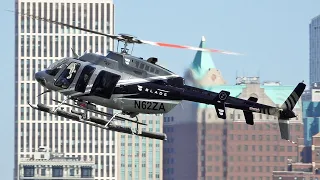 Stuning Bell helicopter 407 landing & takeoff at Manhattan heliport | Not easy landing at the end 😮