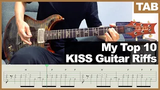 My Top 10 KISS Guitar Riffs | Guitar Tab Tutorial