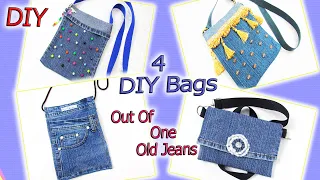 4 DIY Cute Bags Out Of One Pair Old Jeans - Easy Recycle From Old Denim - Fast Crafts Ideas