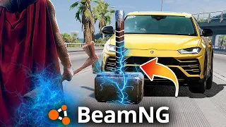 THOR'S MJOLNIR VS CARS IN BEAMNG DRIVE !!