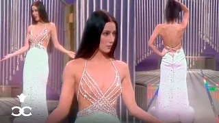 Cher showing the back of her dress