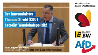 Innenminister Strobl betreibt Wendehalspolitik! – Erste Plenarrede von Hans-Jürgen Goßner MdL