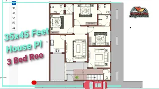 35' X 45' Feet House Plan// Ghar Ka Naksha// 3 Bed Room //گھر کا نقشہ #house #ghar #viral #floorplan